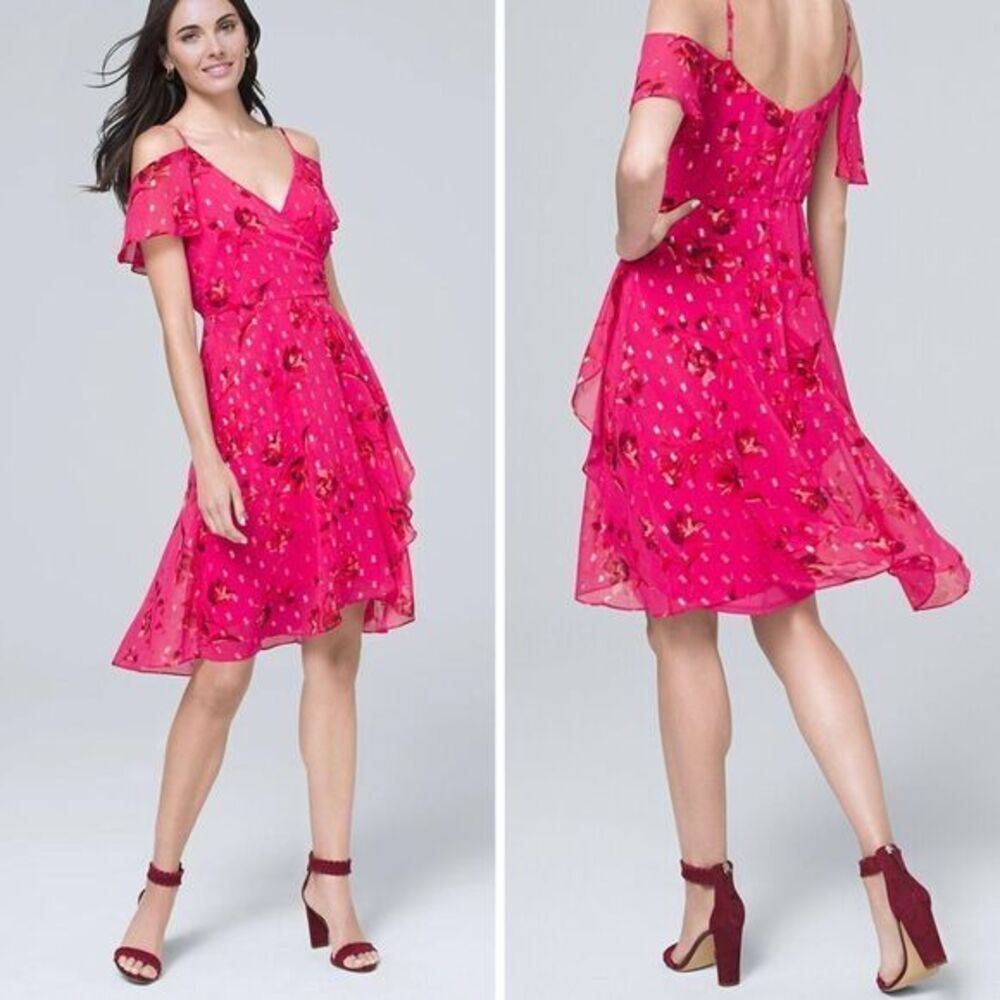 NEW White House Black Market Barbie pink Floral Cold-Shoulder Dress, 6